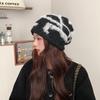 Cappello in maglia a costine con protezione per le orecchie, lettere, per circonferenza cranica grande, che fa apparire il viso piccolo, da donna, per primavera e autunno