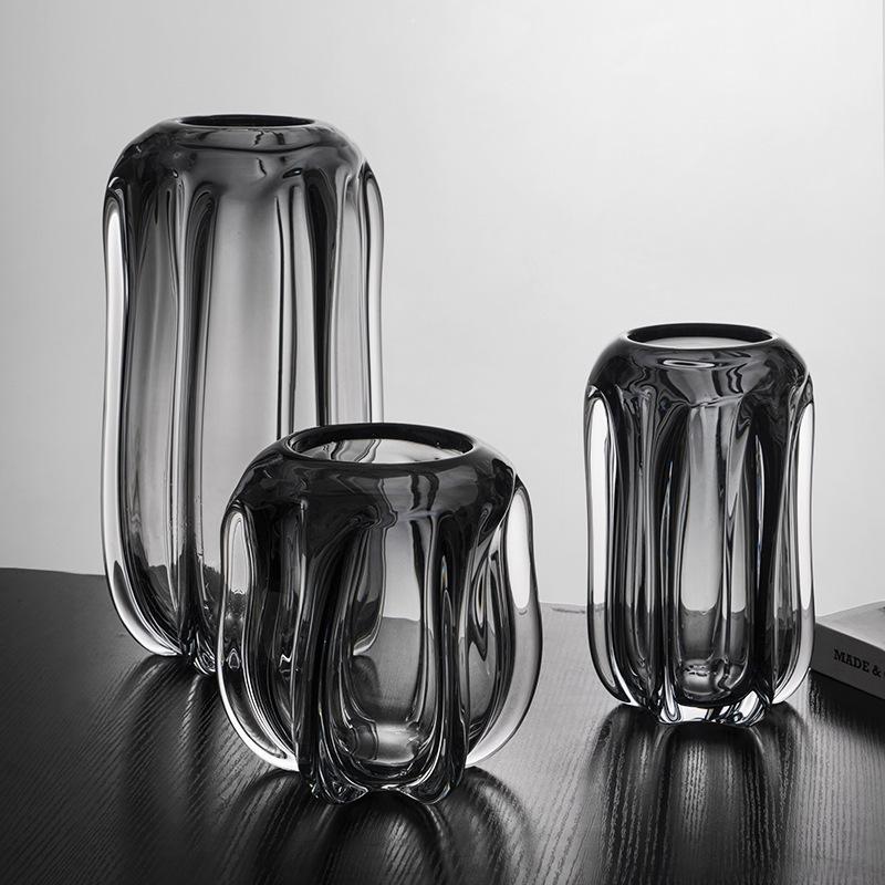 Gray Glass Vase Thick Glass Transparent Hydroponics Terrarium Flower Arrangement Accessories Flower Vases Home Decoration