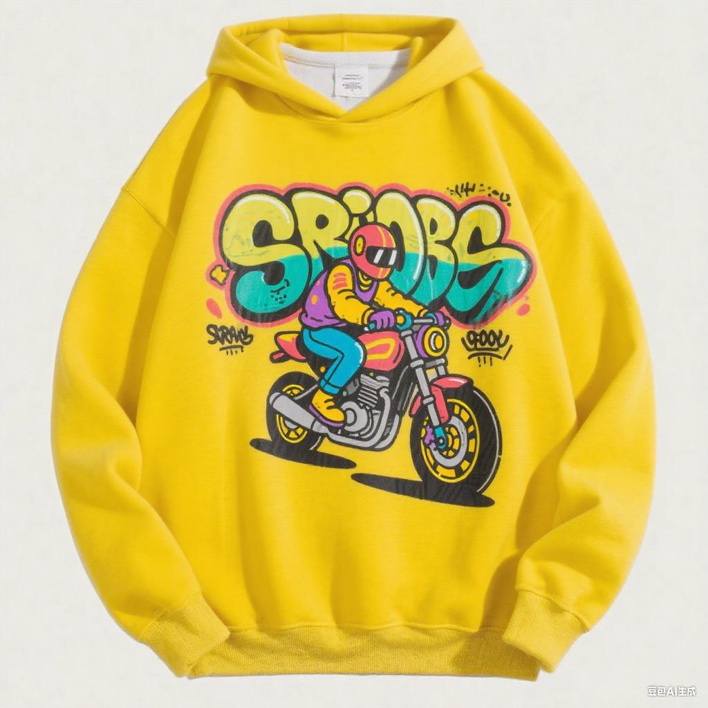 Herren Vintage Biker Hoodie Graffiti Motorradfahrer Grafikdruck Übergroßes Streetwear Sweatshirt Hip Hop für Herbst Winter