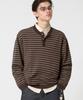 TRILLION Semi-Crop Henley Neck Knit_Stripe Brown