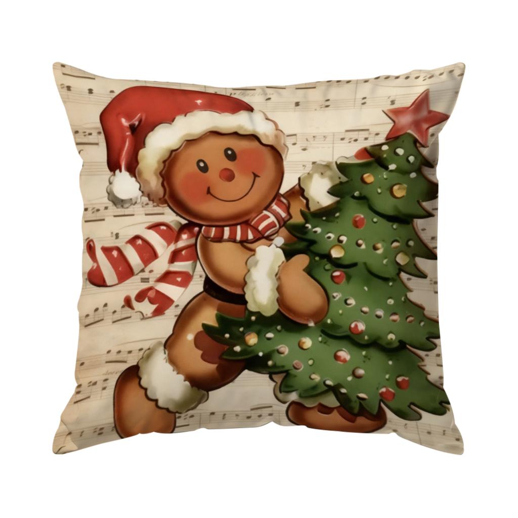 Christmas Gingerbread Man Pillowcase Printed Polyester 40/45/50cm Throw Pillowcover Decor Sofa Cushion Pillowslip Home Decor