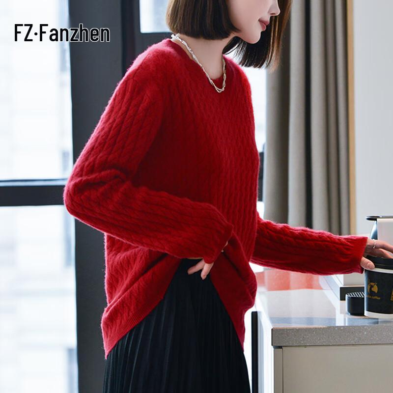 Fanzhen Women's 100% Wool Thickened Pullover Sweater