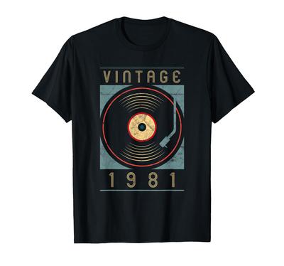 Custom Vintage 1981 Vinyl Turntable Retro DJ Birthday T-shirt