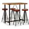Day and Night - Day and Night Table and 4 Bar Stools Solid Recycled Wood Real Leather Canvas