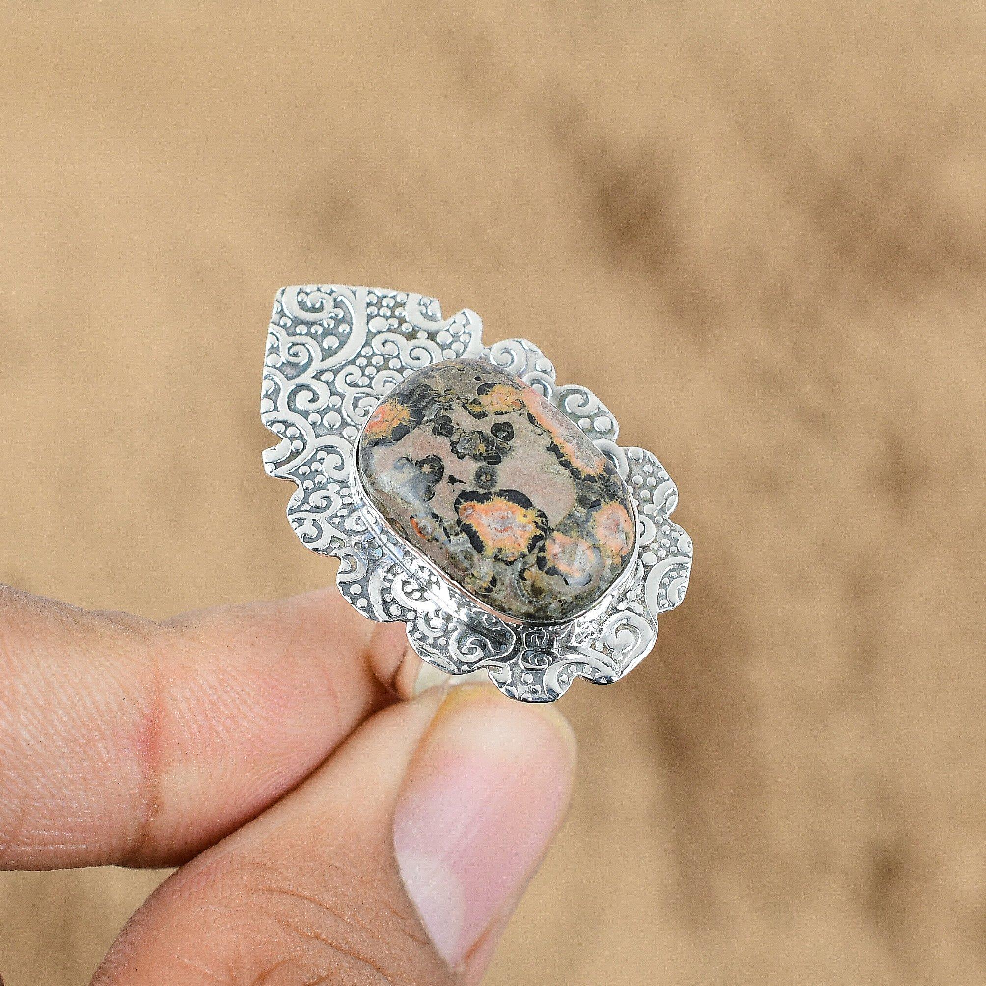 

Gift For Her 925 Silver Natural Leopardskin Jasper Promise Adjustable Ring Yes
