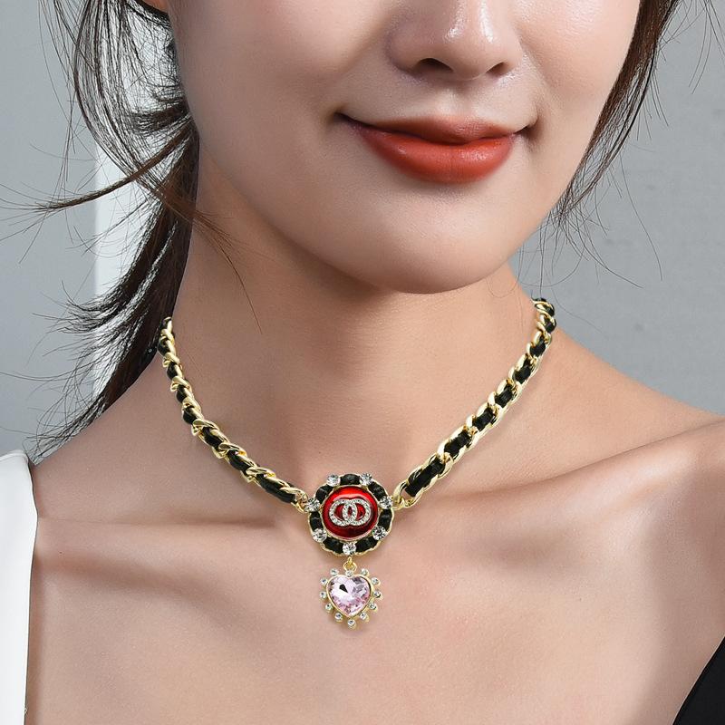 Style Korean Elegant Black Choker Necklace With Heart Pendant For Women