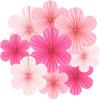 9PCS Hot Pink Paper Flower Decor Set,Hanging Paper Fans,Floral Backdrop Ornaments,Perfect for Hello Kitty Birthday, Girl Parties, Baby