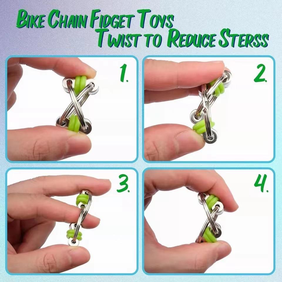 2-10pcs Stress Relief Chain Bicycle Chain Anti-Stress Keychain Hand-Spun Finger Fidget Flip Anxiety Relief Toy