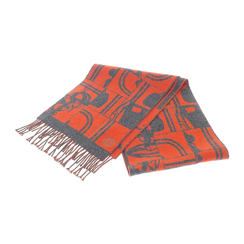 

HERMES Scarf Orange/gray cashmere mens