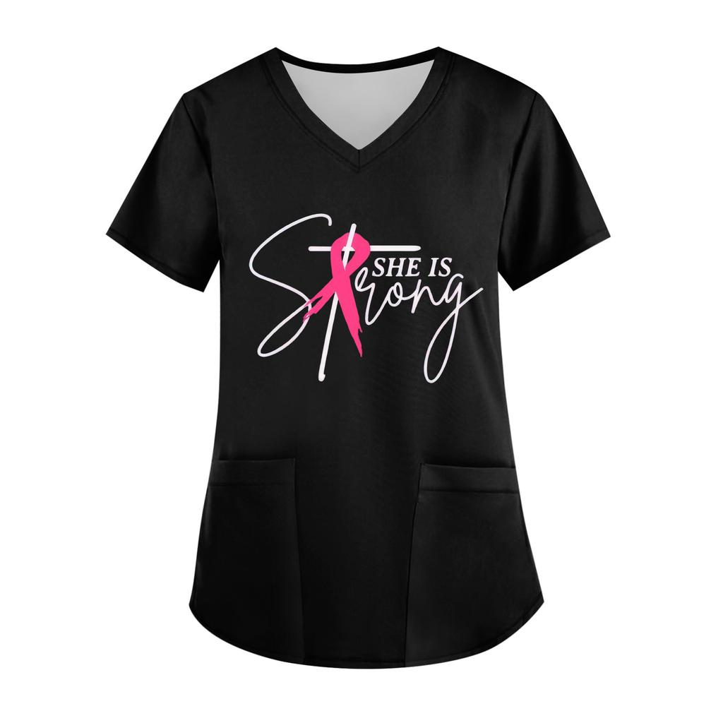 Women's V-Neck Short-Sleeve Pocketed Top With Side Slit