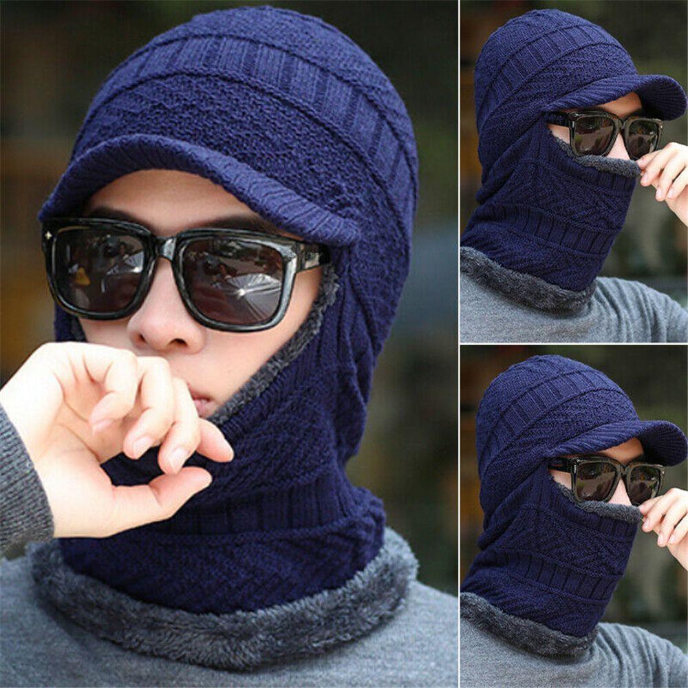 Women Men Warm Lined Full Face Hat Winter Knit Hat Balaclava Hood Cold Protection Cap