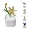 Mini Glass Potted Flower Figurine Hand Blown Faux Crystal Artificial Lily Flower Collectible Ornament for Women Mom Wedding Home Table