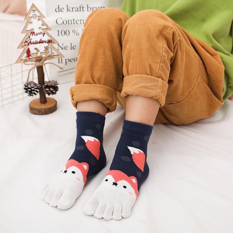 Kids' Cartoon Animal Cotton Split-Toe Socks, Mid-Calf, Ages 3-12, Boys & Girls