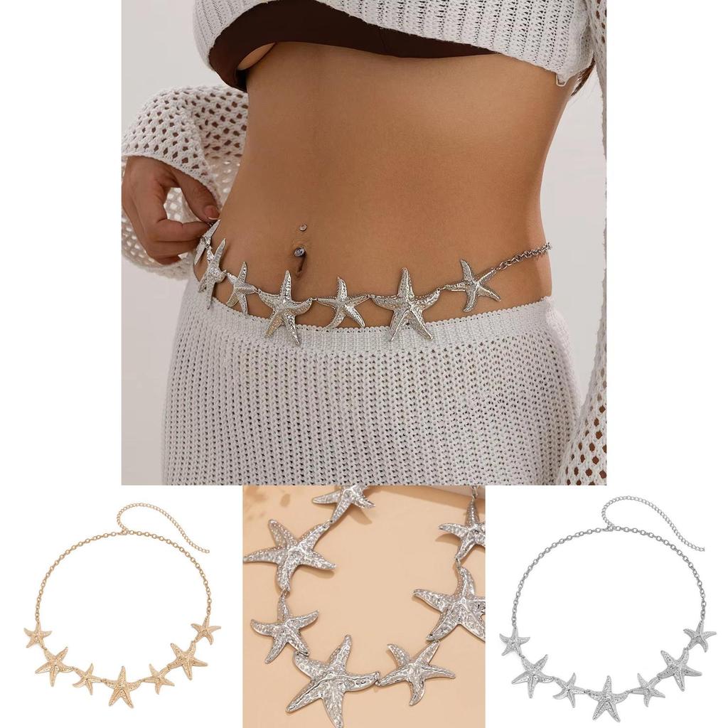 Fashion Female Waist Chain With Starfish Design In Gold And Silver For Beach Party Wear