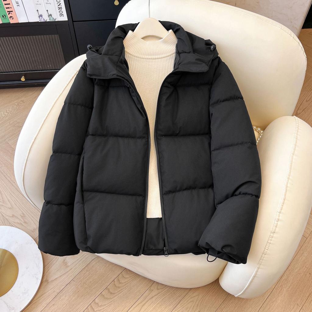 2025 autumn and winter versatile new down cotton cotton jacket windproof hooded short solid color warm bread jacket winter jacket