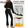 Women's 2-Piece Fleece Lined Active Set Half-Zip Long Sleeve Top V-Waist Flared Leggings
