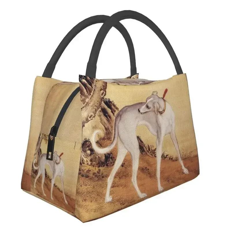 Chinese Style Painting Greyhound Sighthound Insulated Lunch Bags for Camping Travel Whippet Dog Thermal Cooler Bento Box Women