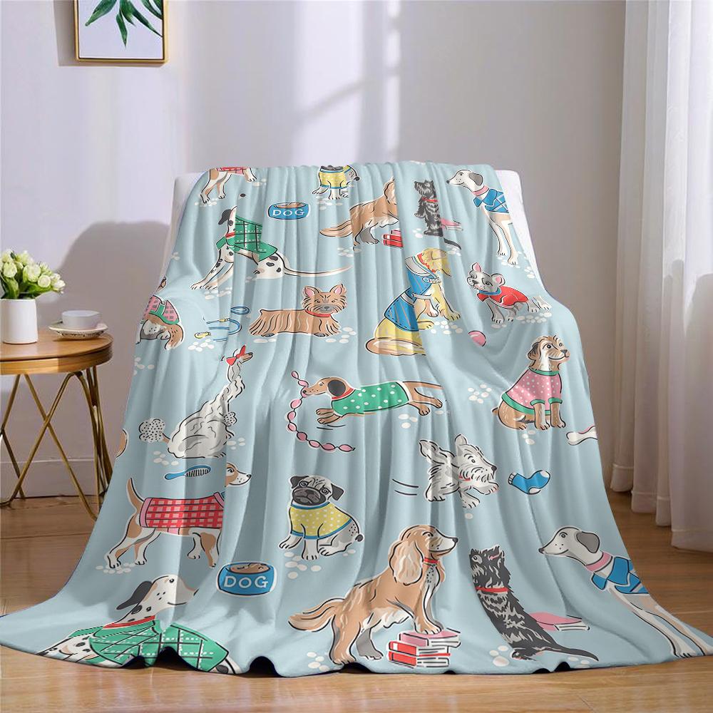 Cute Dog Flannel Blanket Warm Soft Halloween Christmas Couch Warm Cozy Decorative Decor Gift For All Season