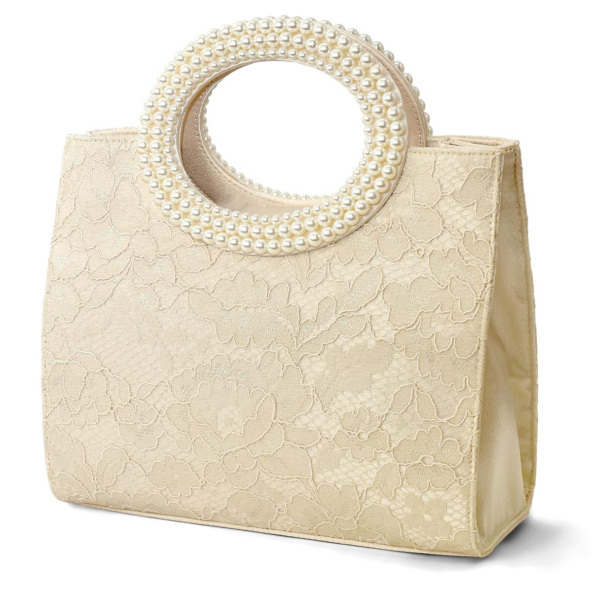 

Плекс Двусторонняя Сумка-Клатч с Жемчужной Ручкой для Женщин, Кружевной Дизайн, Великолепная и Элегантная, Цвет Слоновой Кости (Тип кружева)