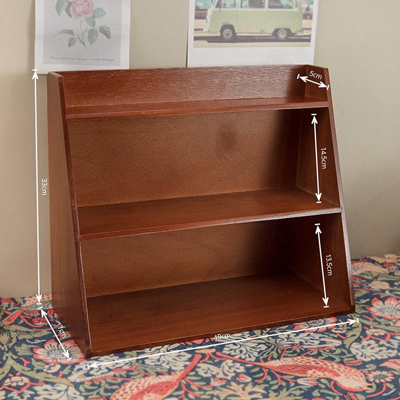 Desktop Retro Wooden Storage & Organization Rack for Journals, Ornaments, Coffee Cups, and Perfume.