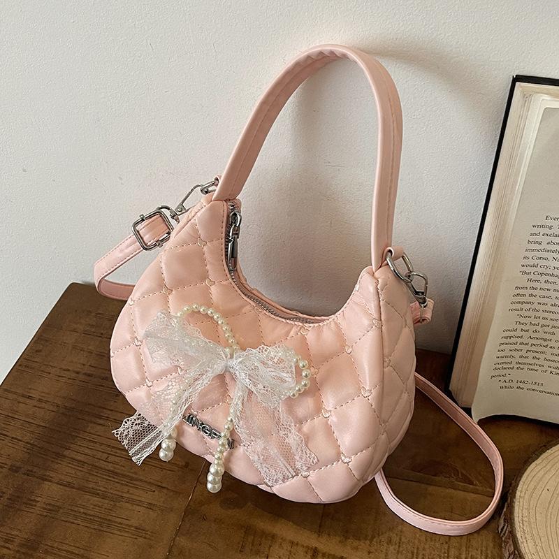 Сладкий ветер бант плечо подмышка сумка женская 2025 новая бриллиантовая цепочка сумка-мессенджер нишевая сумочка