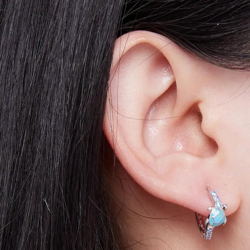 Japan and South Korea's new cute turtle earrings, micro-inlaid zircon oil drop jewelry, marine fresh chic jewelry