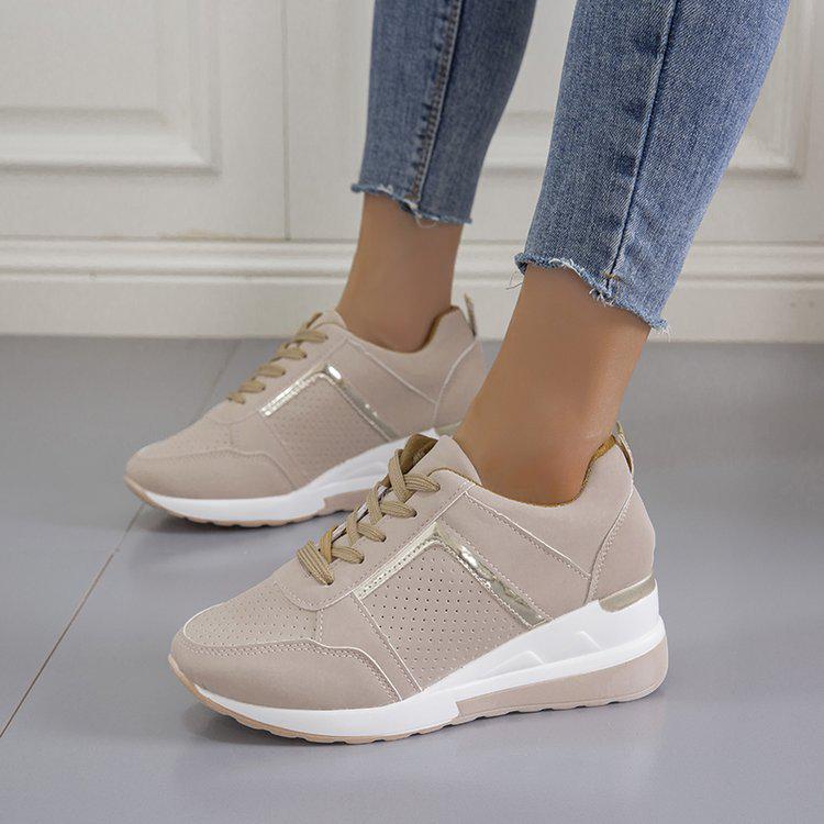 Women's Plus Size Wedge Heel Sneakers - Thick Sole, Breathable Mesh, Color Block Lace-Up