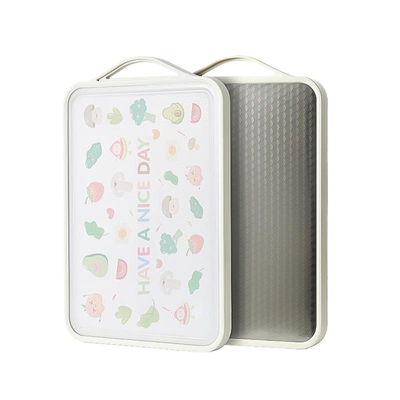 Double-Sided Antibacterial Stainless Steel & PP Cutting Board - Anti-mildew Kitchen Chopping Block Cartoon Pattern + Cube YC-03 Small 39x27x2CM