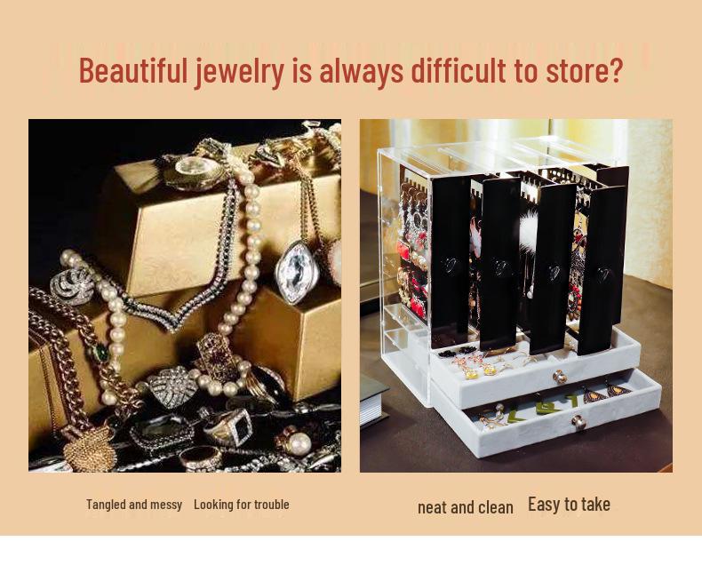 Acrylic Dustproof Earrings & Jewelry Organizer Box with Hanging Rack