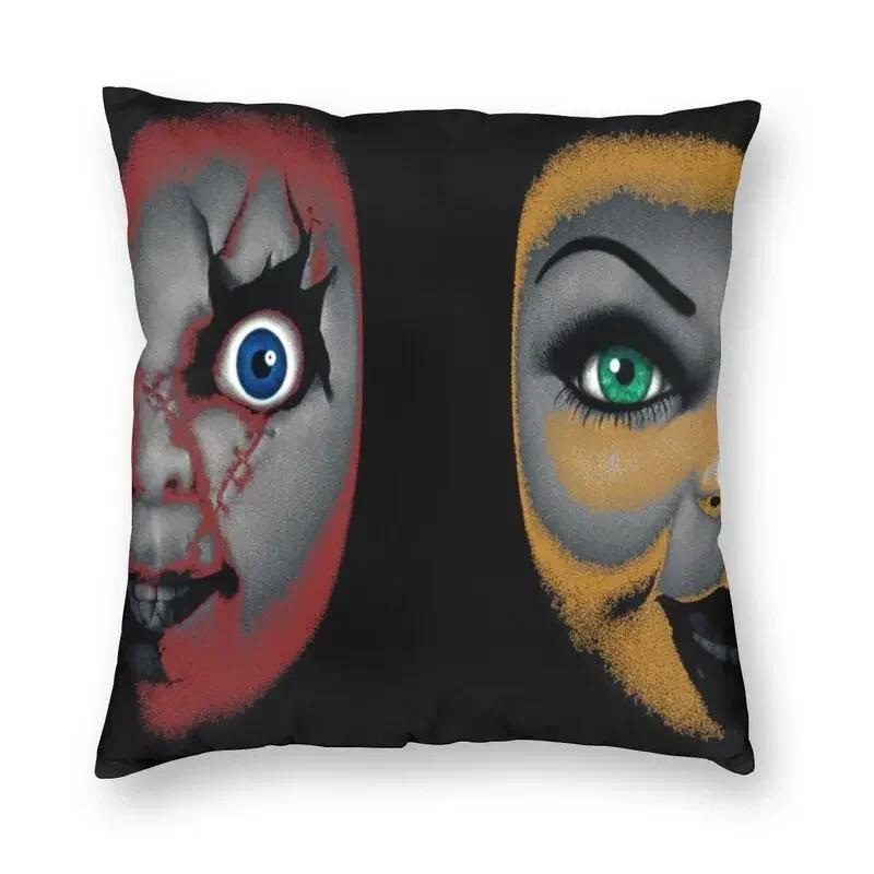 Kissenbezug „Chucky und die Braut“, 40 x 40 cm, Halloween, Kinderspiel-Kissenbezug, Samt, moderne Kissen, Dekoration, Salon, Heimdekoration