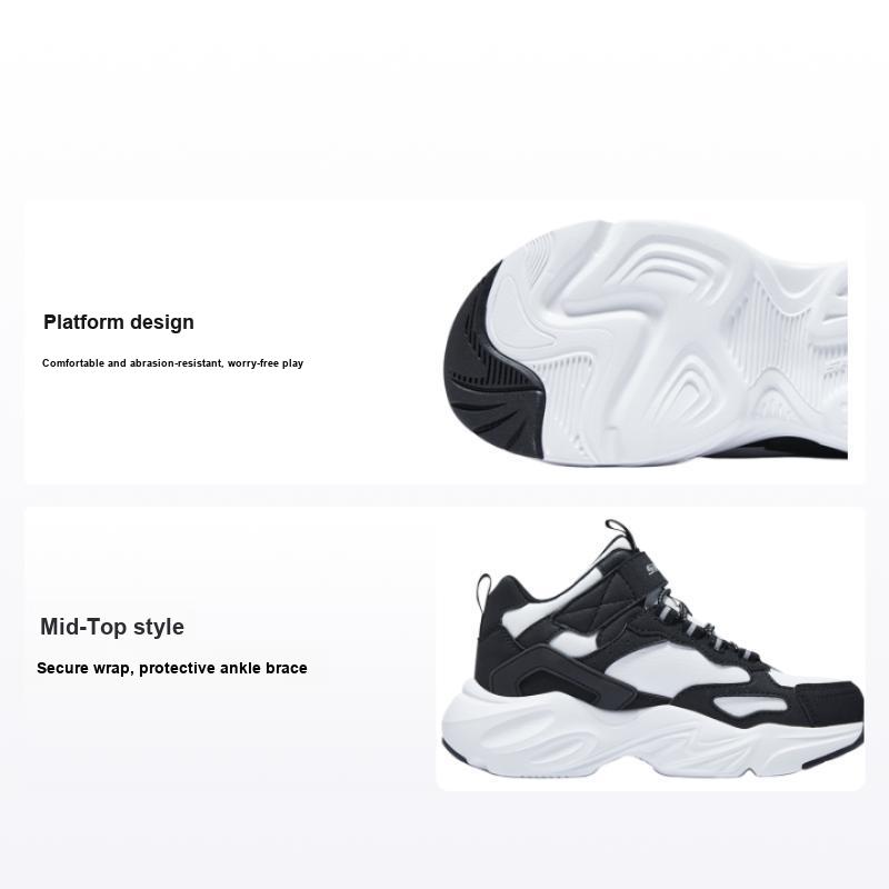 Skechers Детская Модная Удобная На Флисовой Подкладке Нескользящая Износостойкая Теплая Средней Высоты Повседневная Обувь Детская Повседневная Обувь Черно-Белая 319250L-BKW 27.5