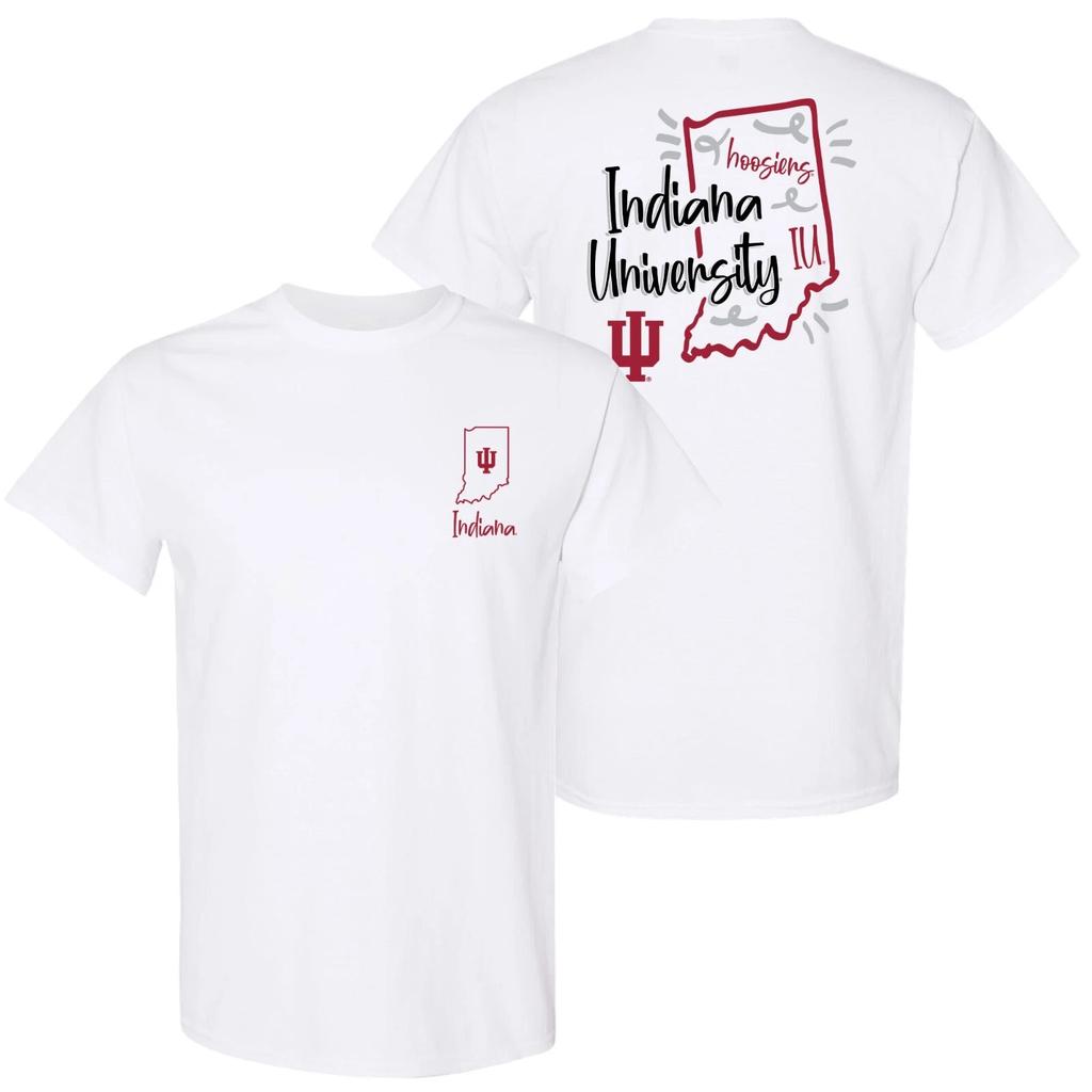 Indiana Hoosiers Verspieltes Skizzen T-Shirt - Teamfarbe College Universität - Weiß