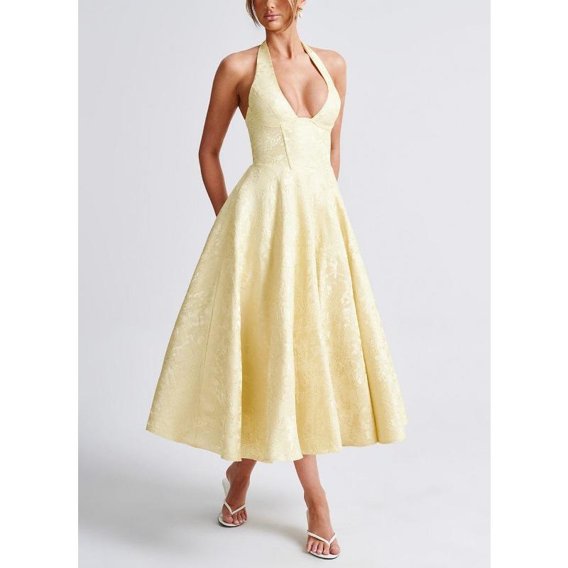 Sexy Elegant V Neck Halter High Waist A Line Long Evening Party Dress