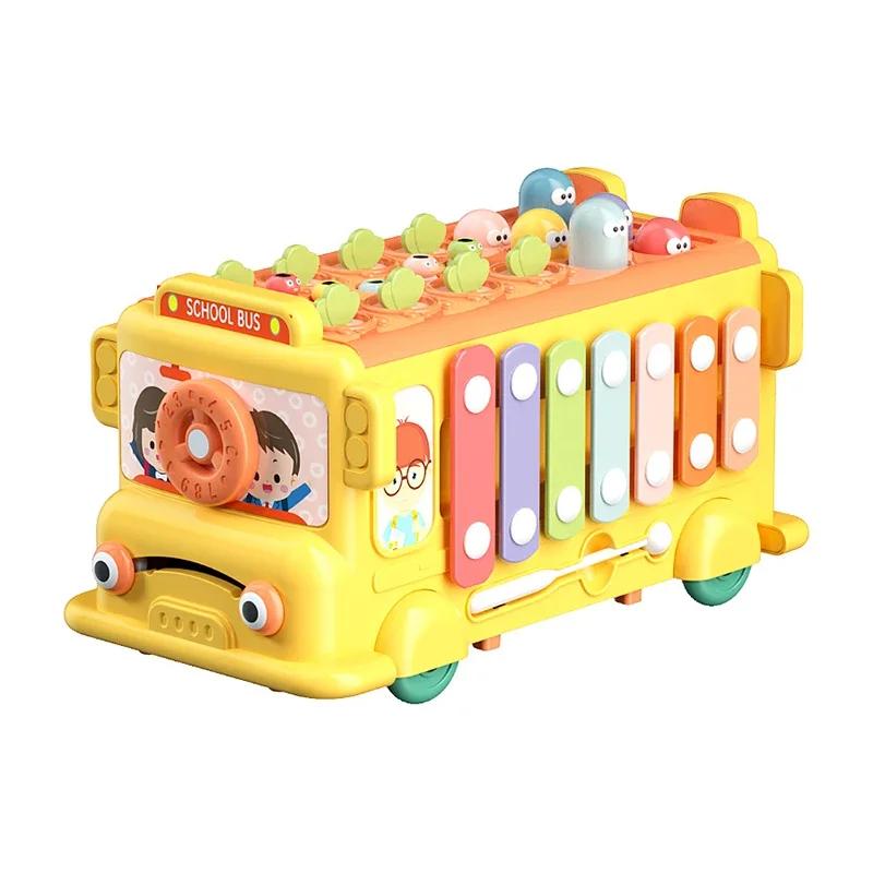 Bus Knocking Hammer Game Baby Montessori Kids Toys Fishing Maze Puzzle Music Multifunctional Bus Storage Box Educational Toys