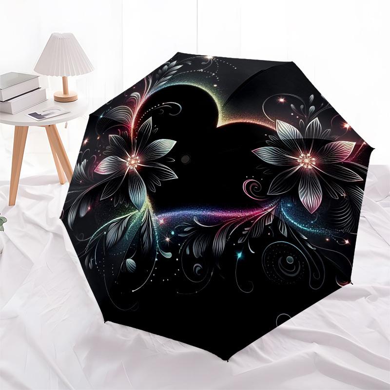 

1pc Radiant Heart with Floral Swirls Umbrella with Plastic Handle,Suitable for All Seasons UmbrellaPT481
