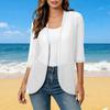 Women's Linen Cardigan With 3/4 Sleeves, Loose Fitting Hood, Shawl Jacket