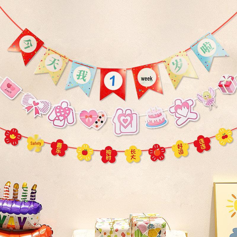 First Birthday Party Banner for Boys & Girls - Flag Bunting Decoration