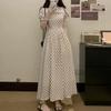 Early spring high-end French square collar polka dot dress children's new summer wear temperament waist dress