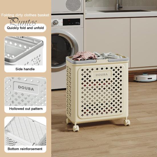 Foldable Laundry Basket with Wheels Large Capacity Hollow Breathable Rolling Laundry Basket Dirty Clothes Hamper