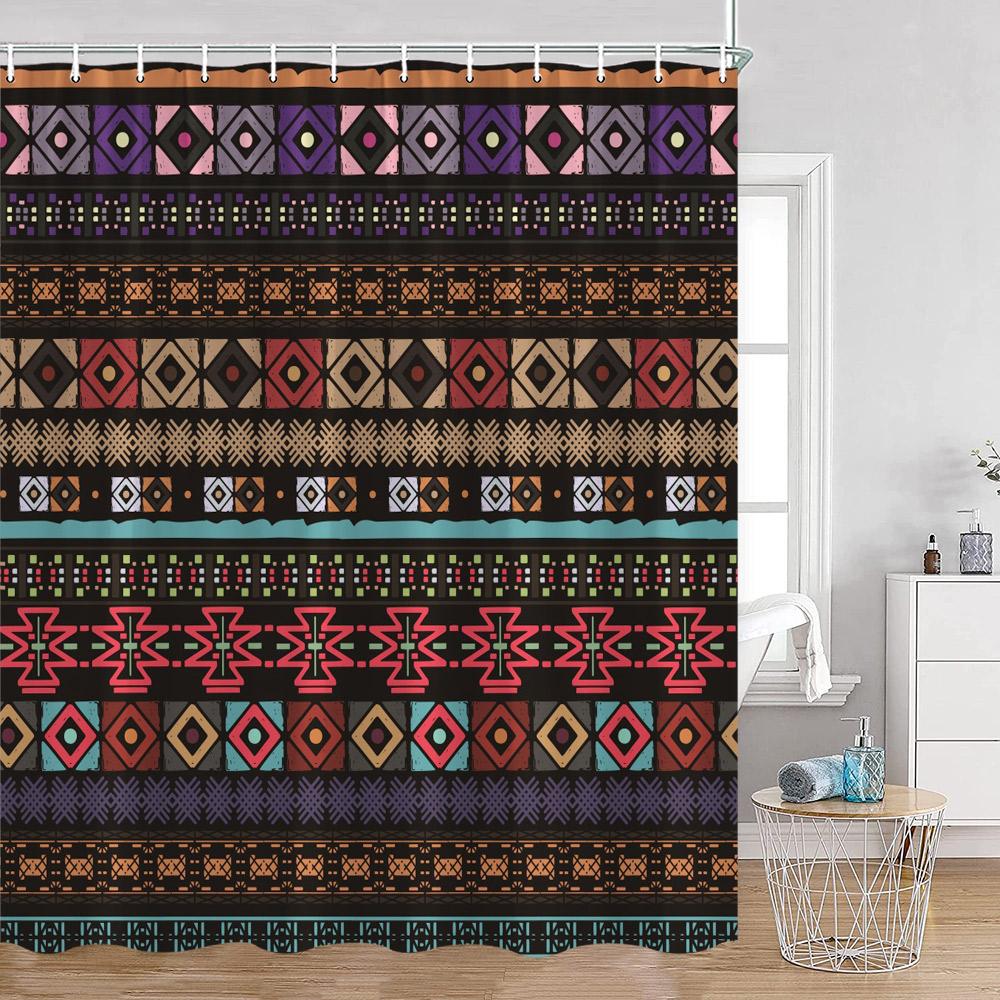 Bohemian Vintage Shower Curtains Mandala Boho Pattern Retro Bathroom Decorations Polyester Bath Curtain With Hooks