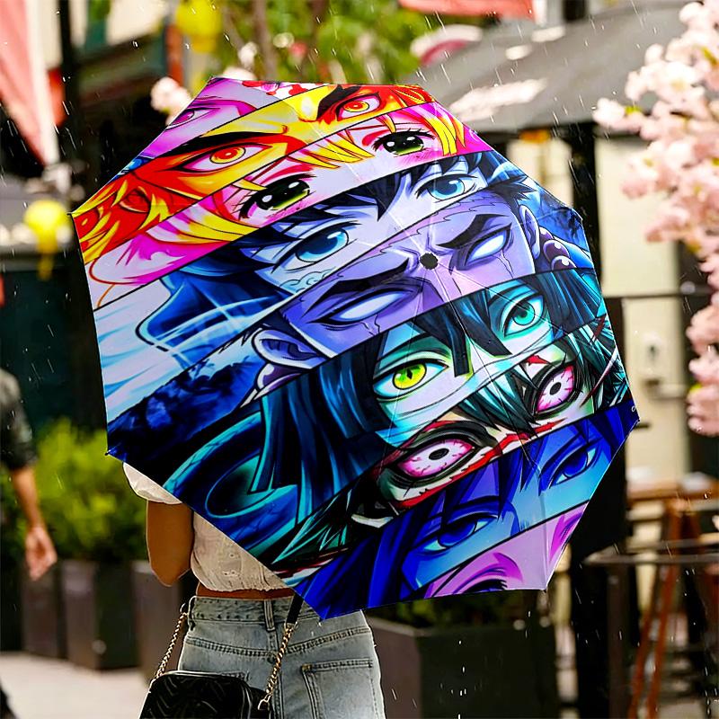 Parapluie Imprimé Demon Slayer Ouverture/Fermeture Automatique - Design Pliable Portable - Usage Quotidien pour Voyage/Extérieur - Cadeau d'Anniversaire