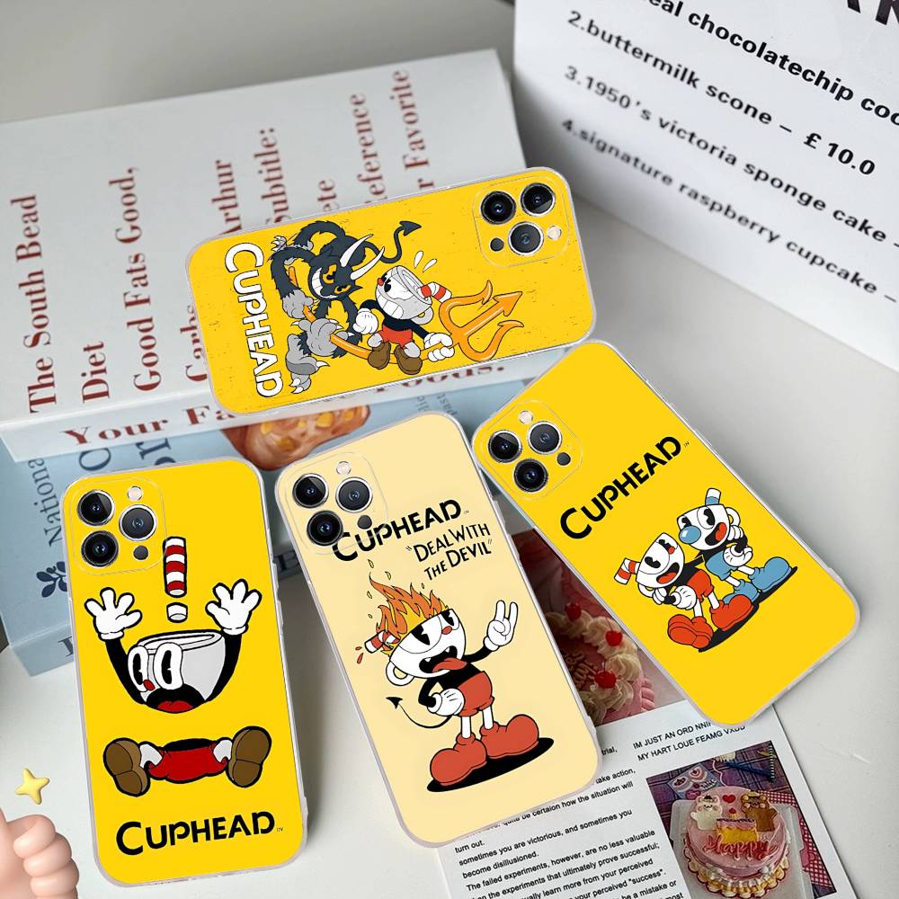 Comedy Animation C-Cuphead Cartoon Transparent Soft Phone Case For IPhone 15 12 14 16 17 13 Plus 11 Pro Max 13 Pro