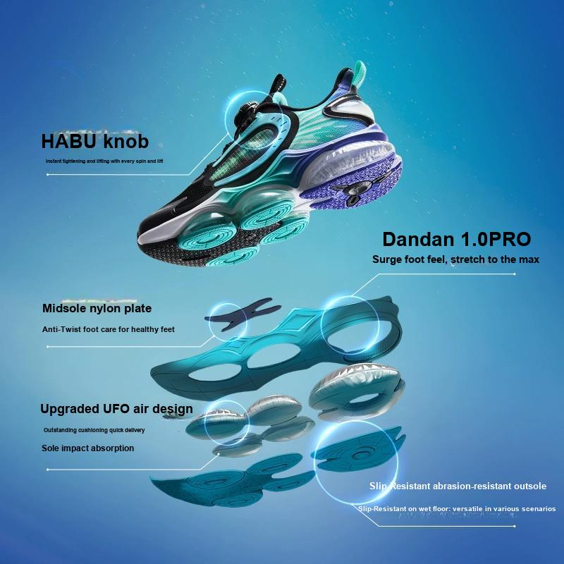 Anta Kids UFO 6.0 Leather Shock Absorbing Durable Rebound Low Top Running Shoes Kids Running Shoes Black Green 312435583N-2