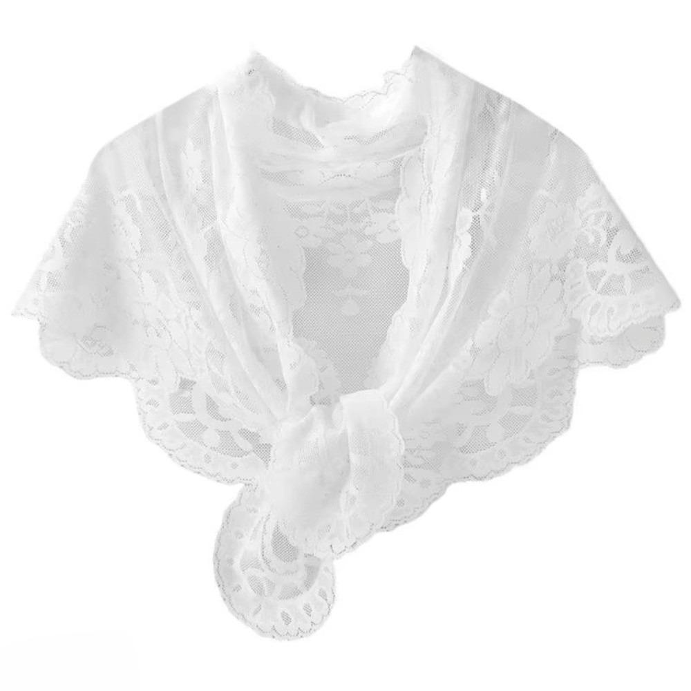 Vintage Head Covering Scarf Shawl Elegant Embroidered Flower Scarf Lace Triangle Scarf Church белый