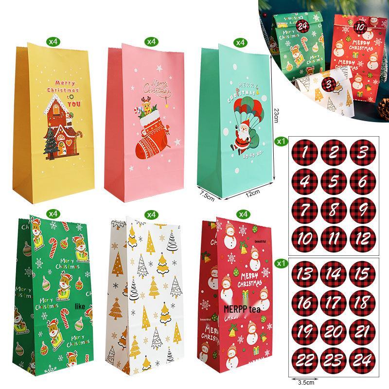 

Рождественские подарочные пакеты с наклейками - 24 набора Бумажные пакеты для конфет Адвент-календаря