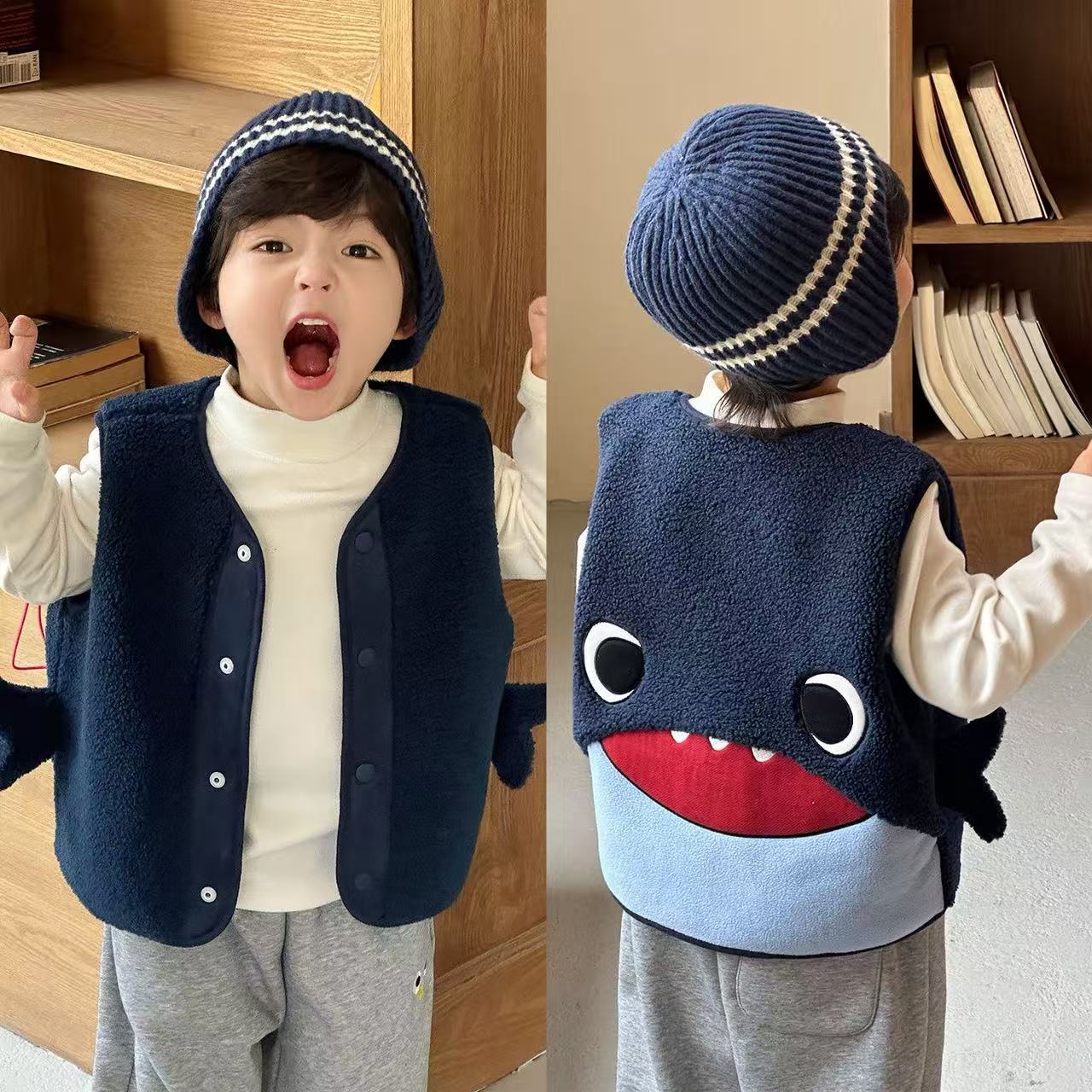 Boys Cartoon Vest Autumn Winter Warm Sleeveless Outerwear Kids Casual Waistcoat 80