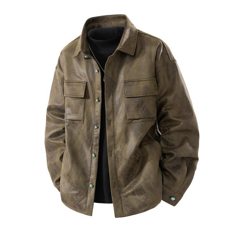 Minimalistische Jacke Herren Camouflage Tie-dye Herbst Retro PU-Lederjacke Hemd Abschnitt Jacke Herren Oberteil Schmutzige Kleidung Atmungsaktiv Arbeit Lässige Jacke