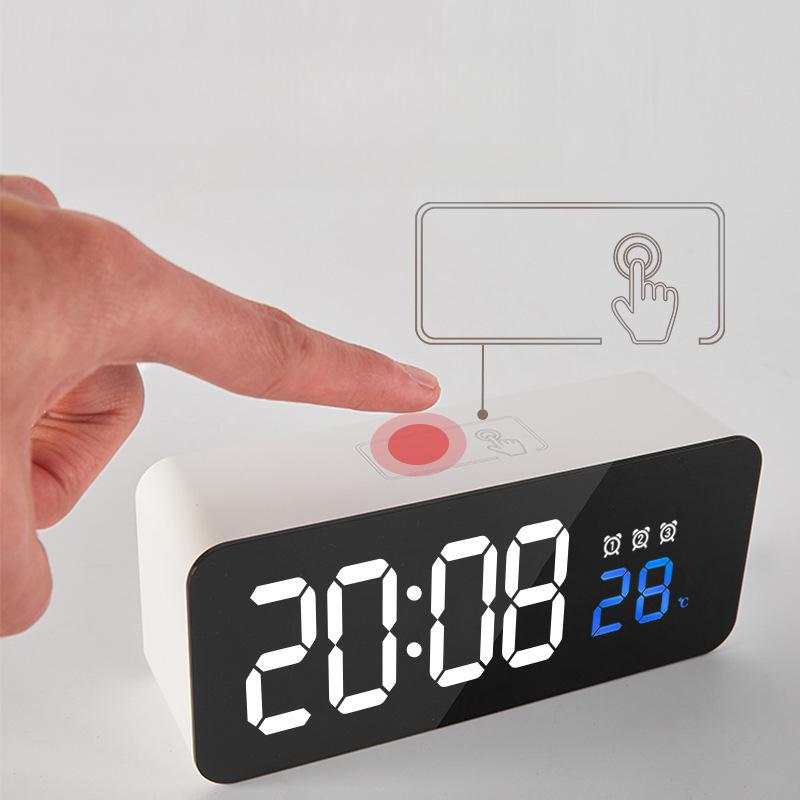 Fashionable bedside clock simple multi-functional electronic clock mirror clock multi-set alarm clock with temperature Korean version 6612T