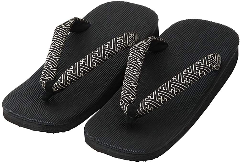 [Edo Ten] Setta Sandals, Japanese Made, Black Brushstroke Pattern, Sponge Lining, Sayagata Pattern, LL