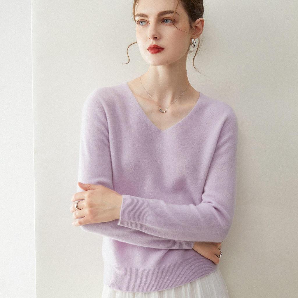 Kang Sai Ni Women's V-Neck Cashmere Sweater - 100% Pure, Seamless, Soft, and Non-Scratchy Knit Base Layer
